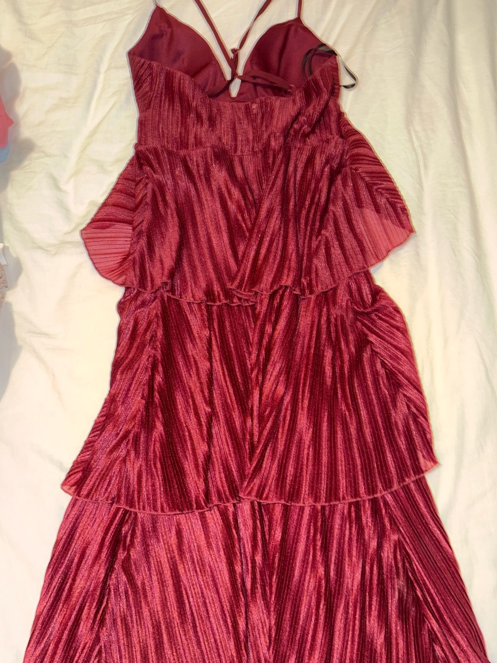 Burgundy Ruffle Prom Dress - Picture 3 of 4
